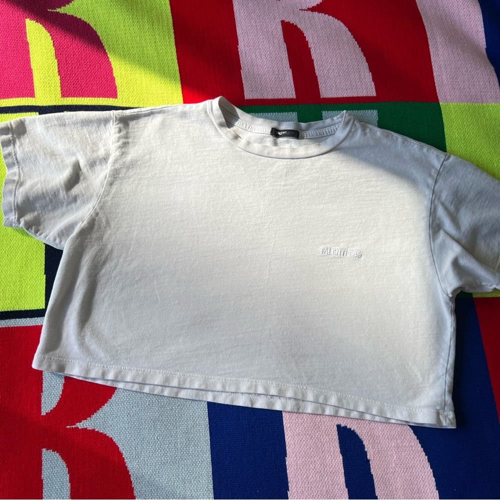 Talentless white crop tee